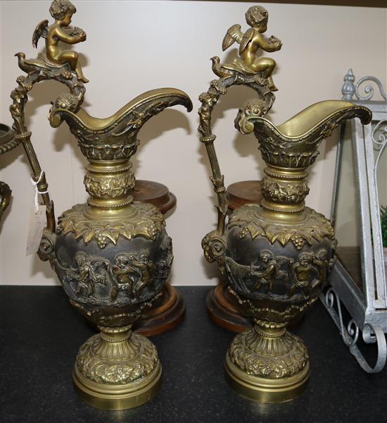 A pair Victorian ormolu ewers, Overall H.32in.